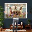 Cute Highland Cow Canvas Wall Art - Rustic Farmhouse Decor