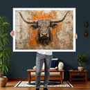 Abstract Cow Longhorn Bull Wall Art Canvas Print - Rustic