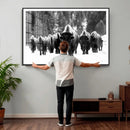 Bison Herd in Snow Wall Art Canvas Print | Rustic Western