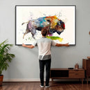 Abstract Buffalo Wall Art, Western Watercolor Bison Canvas