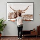 Longhorn Cow Wall Art Canvas Print – Framed Texas Ranch