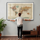 Vintage World Map Canvas Wall Art Print – Framed Modern