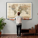 Framed World Map Wall Art for Home and Office Decor
