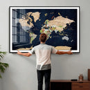 Minimalist World Map Canvas Wall Art - Watercolor Blue and