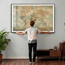 World Map Wall Art Canvas Print, Rustic Map Print, Framed