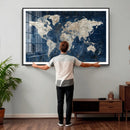 Large Blue World Map Wall Art Canvas Print for Home Office by MyGreatCanvas | Canvas Wall Art Prints | Photo Prints & Wall Decor