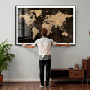 Brown World Map Canvas Print – Modern Travel Map Wall Art,