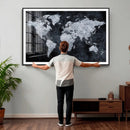 Black World Map Canvas Print – Detailed Map for Couples and