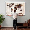 Blue Watercolor World Map Canvas Print – Framed Modern Wall