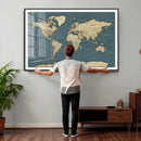 Minimal Vintage World Map Canvas Wall Art Print, Neutral