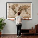 World Map Canvas Wall Art Print, Detailed Global Map Artwork