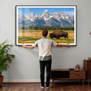 Bison in Mountain Landscape Wall Art Canvas Print – Western by MyGreatCanvas | Canvas Wall Art Prints | Photo Prints & Wall Decor