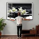Plumeria Frangipani Black Stone Canvas | White Flower Spa by MyGreatCanvas | Canvas Wall Art Prints | Photo Prints & Wall Decor