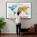 Custom Push Pin Watercolor World Map Canvas Wall Art Print –
