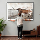 Vintage Texas Cow Wall Art Canvas Print, Rustic Longhorn