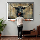 Texas Longhorn Bull Wall Art – Framed Rustic Cow Canvas