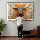 Abstract Cow Longhorn Bull Wall Art Canvas Print - Rustic