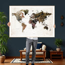 Watercolor World Map Print - Large Wall Art Canvas Print for