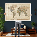 Framed World Map Wall Art for Home and Office Decor