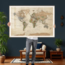 Framed World Map Wall Art for Home and Office Decor