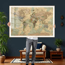 Vintage World Map Wall Art | Ready to Hang and Framed
