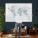 Push Pin World Map Canvas Print - Detailed Vintage World Map