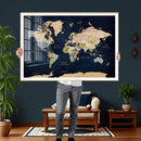 Minimalist World Map Canvas Wall Art - Watercolor Blue and