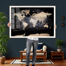 Grunge World Map Wall Art | 3-Panel Large Beige and Brown