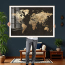 Framed World Map with Pin Canvas Print – Detailed World Map