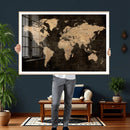 Brown World Map Canvas Print – Modern Travel Map Wall Art,