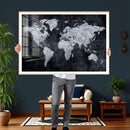 Black World Map Canvas Print – Detailed Map for Couples and