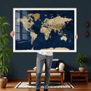 Navy Blue World Map Canvas Print – Detailed Map Minimal Navy
