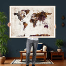 Blue Watercolor World Map Canvas Print – Framed Modern Wall