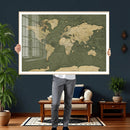 Large World Map Canvas Wall Art Print for Study Room Decor -