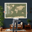 Vintage World Map Canvas Wall Art Print, Classic Global Map