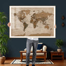 World Map Canvas Wall Art Print, Detailed Global Map Artwork