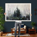 Misty Pine Forest Oil Painting Canvas — Dark Moody Teal Grey by MyGreatCanvas | Canvas Wall Art Prints | Photo Prints & Wall Decor