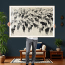 Longhorn Cattle Canvas Wall Art, Black White Stampede Ink by MyGreatCanvas | Canvas Wall Art Prints | Photo Prints & Wall Decor