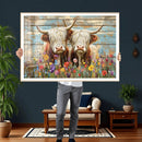 Cute Highland Cow Canvas Wall Art - Rustic Farmhouse Decor