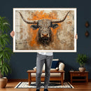Abstract Cow Longhorn Bull Wall Art Canvas Print - Rustic