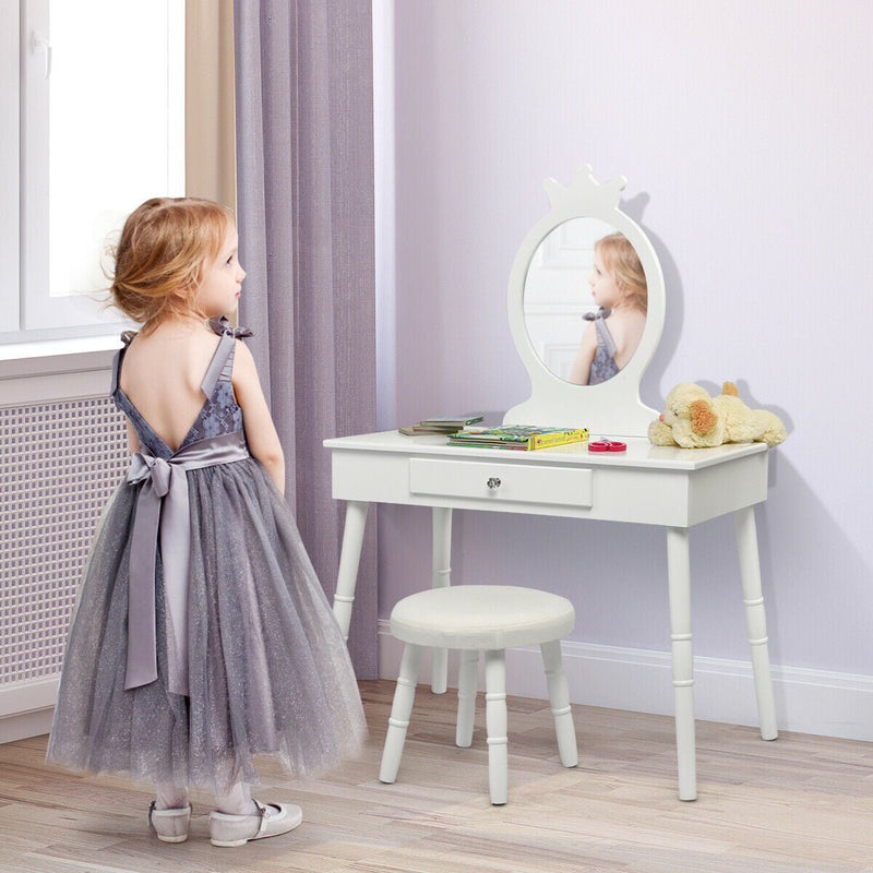 Kids Vanity Makeup Table & Chair Set Make Up Stool-White, photo 7 of 8