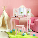 Kids Makeup Dressing Table with Tri-folding Mirror and Stool by LJGDeals