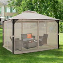 12 x 10 Feet Outdoor Double Top Patio Gazebo with Netting-Brown by LJGDeals