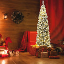 7.5 Feet Pre-lit Snow Flocked Artificial Pencil Christmas Tree with LED Lights by LJGDeals