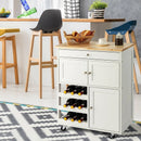 Kitchen Cart with Rubber Wood Top 3 Tier Wine Racks 2 Cabinets by LJGDeals