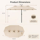 15.5 ft Patio Umbrella with Solar LED Lights & Crank