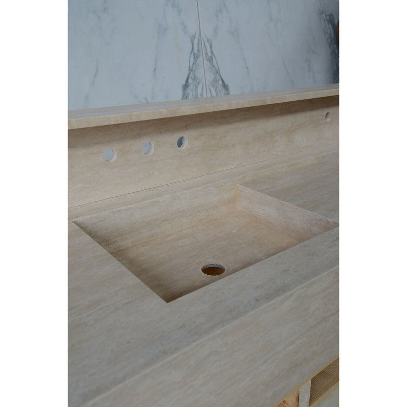 Travertine Double Sink - Handcrafted Custom Artisanal Stone Resort Luxury Bath, photo 4 of 21