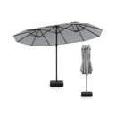 15 Feet Double-Sided Twin Patio Umbrella with Crank and Base