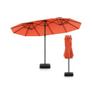15 Feet Double-Sided Twin Patio Umbrella with Crank and Base