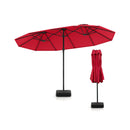 15 Feet Double-Sided Twin Patio Umbrella with Crank and Base